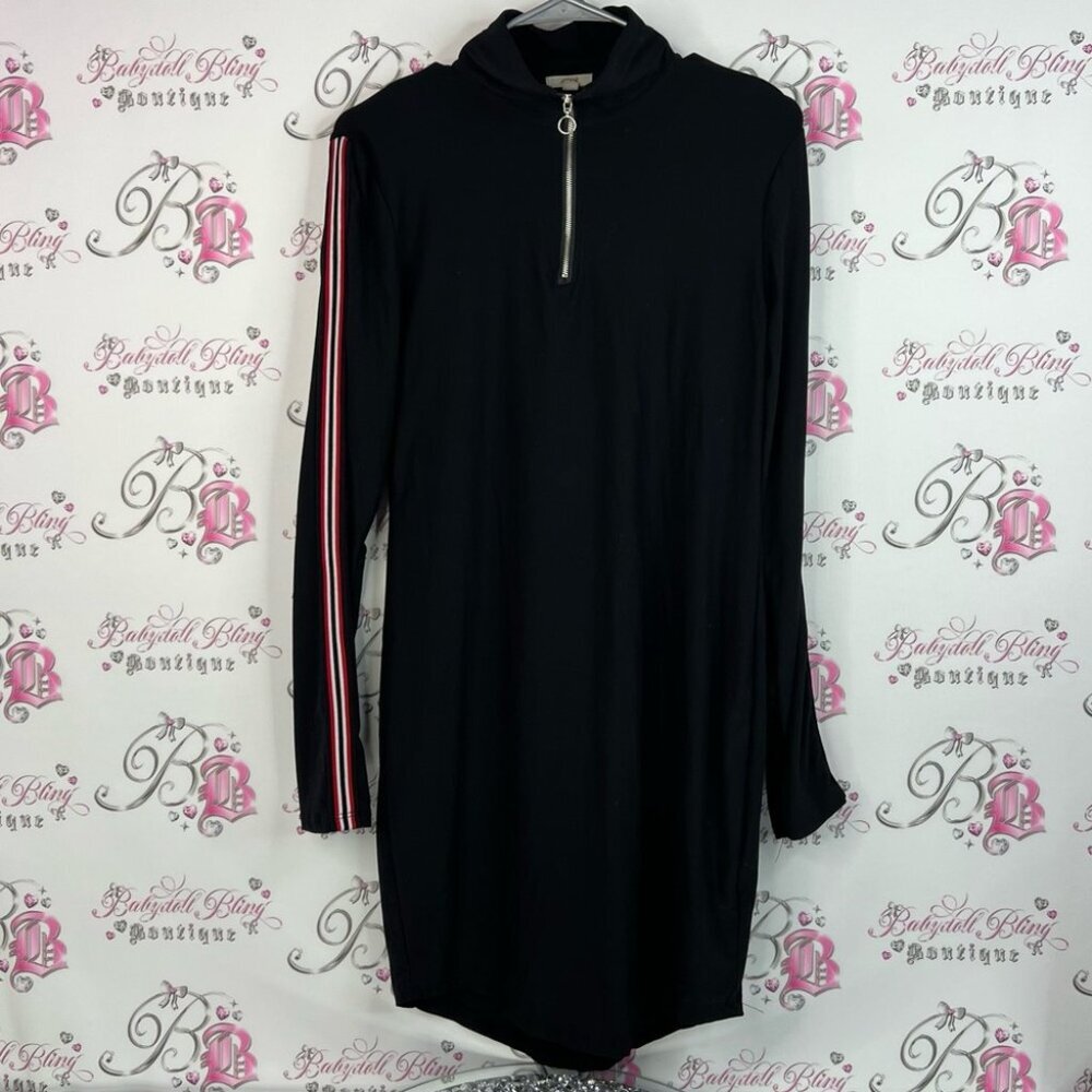 Ardene Black Dress half zip up with Red Sleeve Accent stripes on sleeves